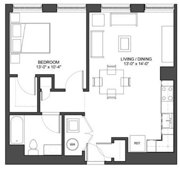 1BR/1BA - 1 Bedroom with Study
