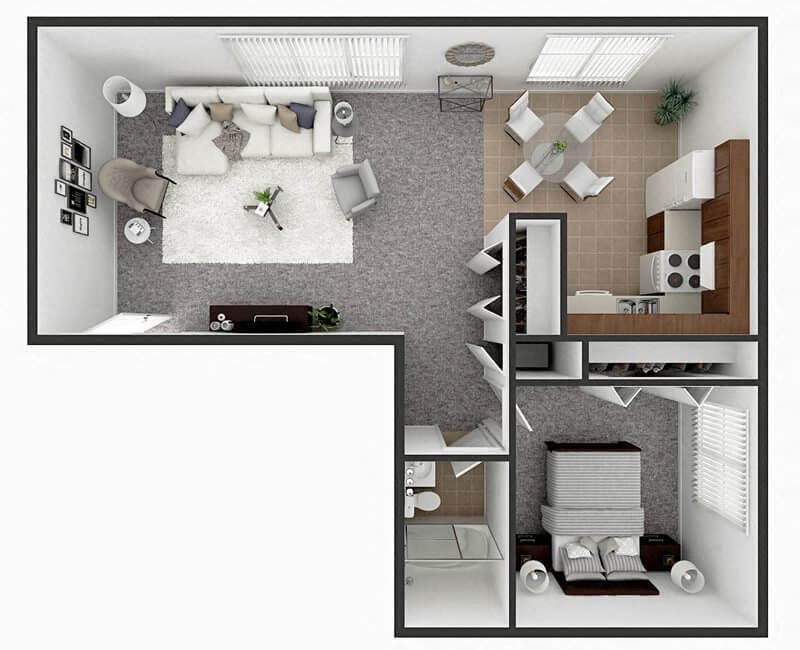 Floor Plan - 1 Bedroom 1 Bath 700 sq ft