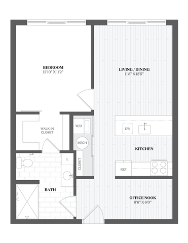 Floor Plan - 1 Bed/1 Bath-A2 335 Orange
