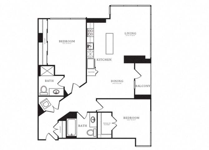 Floor Plan - 2 Bed/2 Bath-D2B