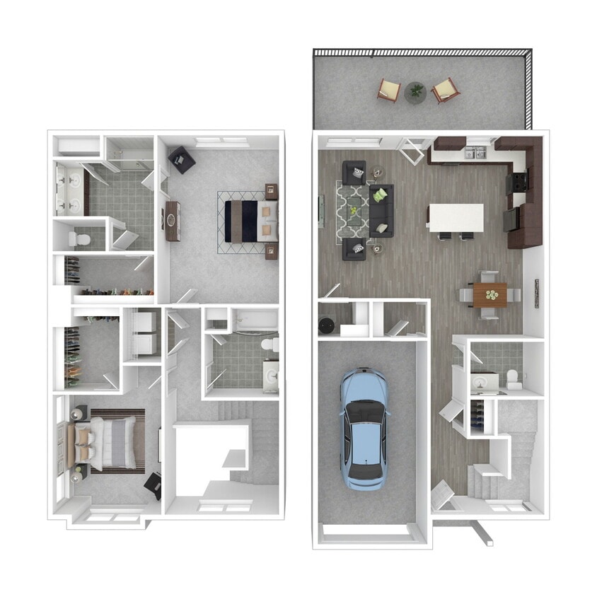 Floor Plan - Plan H 2 Bed x 2.5 Bath