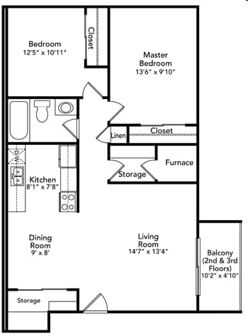 2BR/1BA - 2x1-750