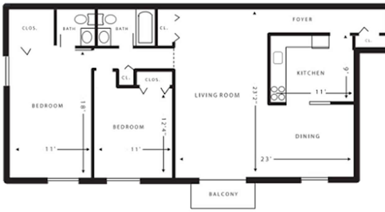 Floor Plan - The Carlyle (2x1.5 - 1,035SF) - Designer