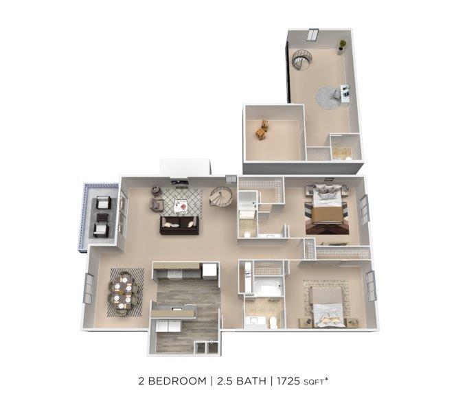 Floor Plan - Two Bedroom 2.5 Bath - 1,750 sqft