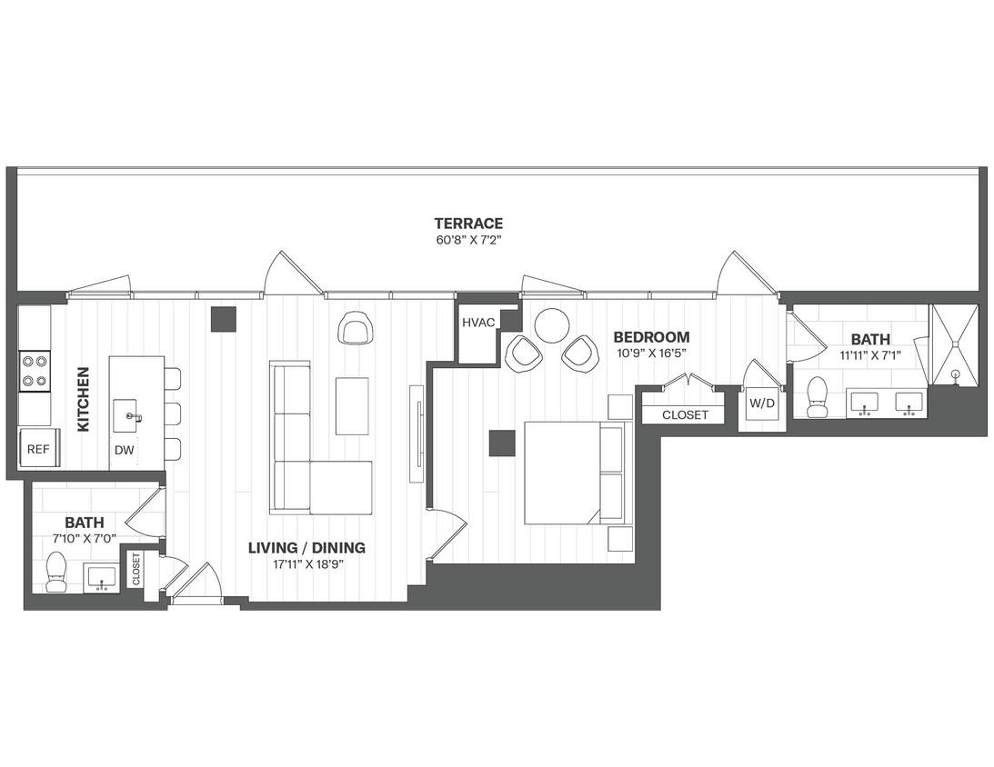Floor Plan - 1 Bed/1.5 Bath-PH03