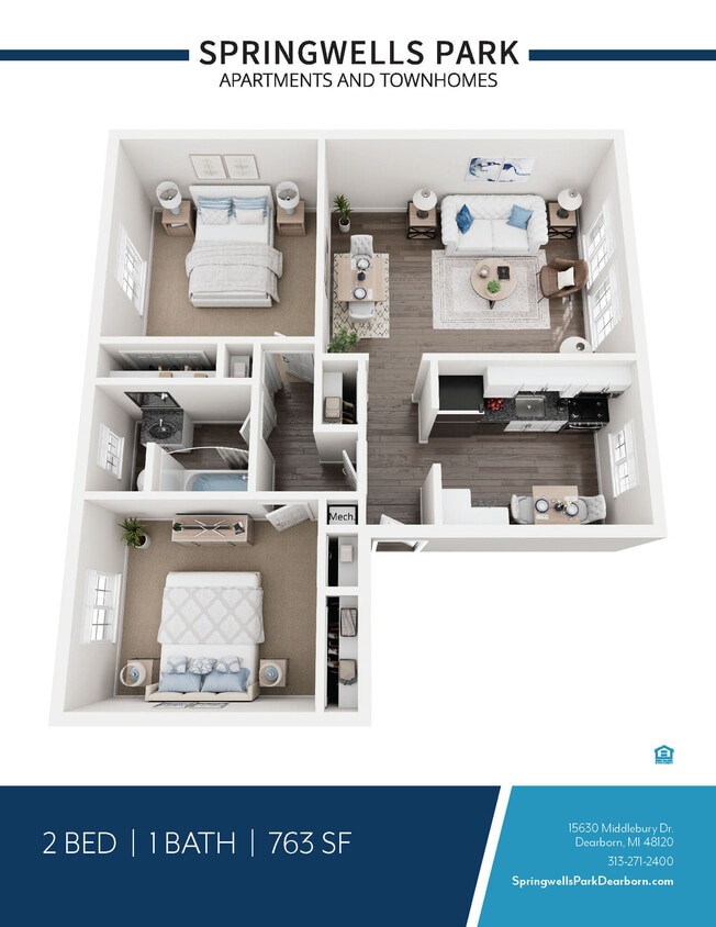Floor Plan - 2 BED 1 BATH VILLAGE APT