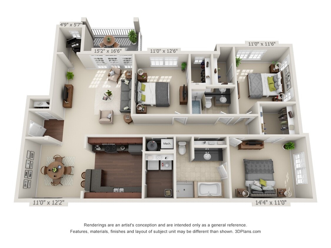 Floor Plan - Three Bedroom with a Deck/Patio