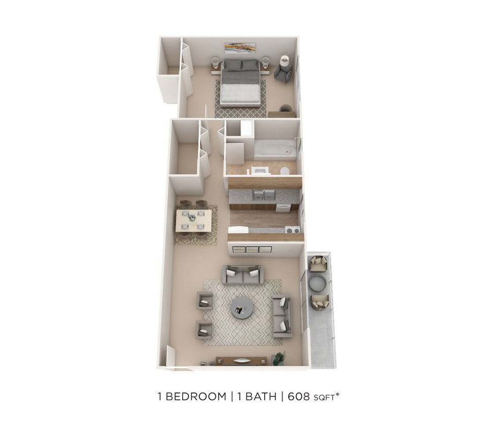 Floor Plan - One Bedroom-608 sqft