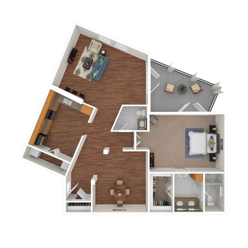 Floor Plan - 1 Bed x1.5 Bath 1226 SF Office