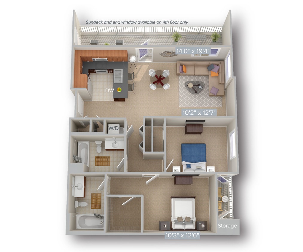 Floor Plan - 2 Bed 2 Bath 1057
