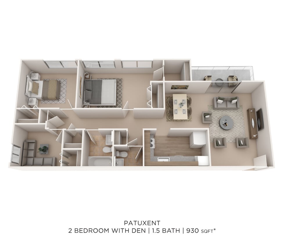 Floor Plan - Two Bedroom 1.5 Bath - 930 sqft