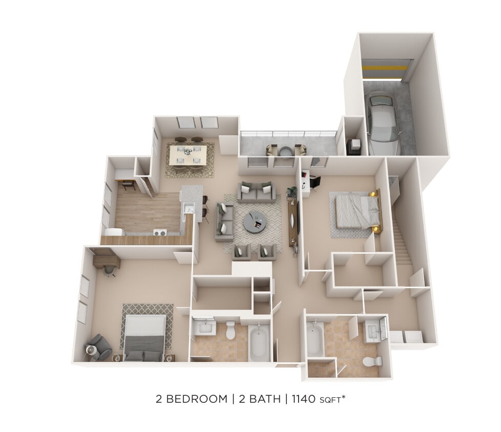 Floor Plan - Two Bedroom 2 Bath-1140 sqft