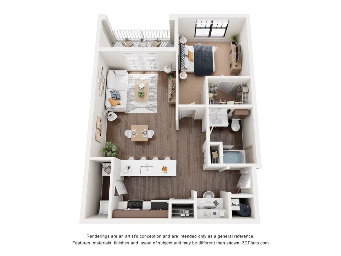 Floor Plan - 1x1 D 779 sq.ft (Escape) Renovated