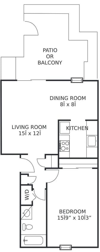 Meridian Lakes Floor Plan - Dover 650 sq. ft..jpg - 1Bd/1Ba-Dn (D)