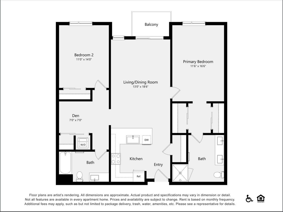 Floor Plan - 2 Bed 2 Bath + Den