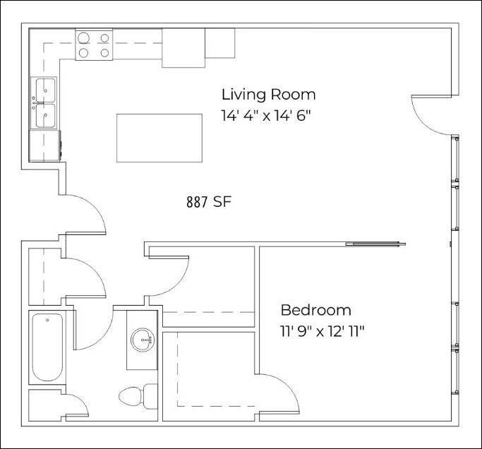 Floor Plan - 1 Bed/1 Bath | 887 SF