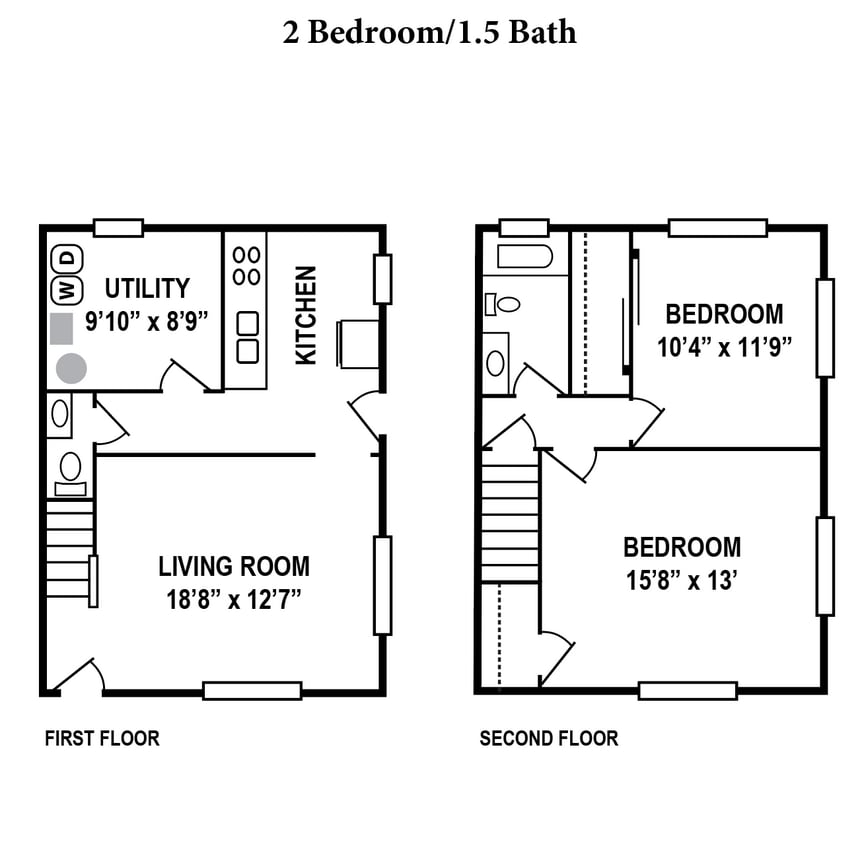 Floor Plan - 2 Bedroom, 1.5 Bath Duplex 1,050SqFt