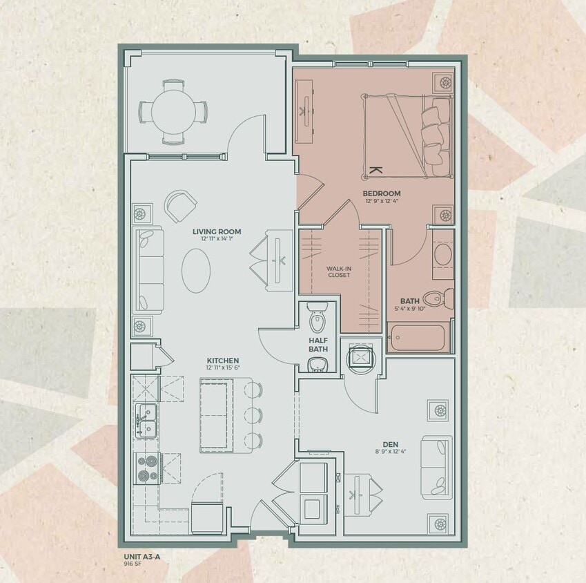Floor Plan - A3 - 1 Bedroom | Den