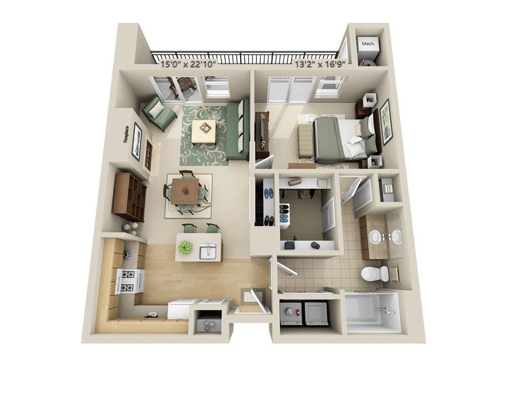 Floor Plan - One Bedroom A1J