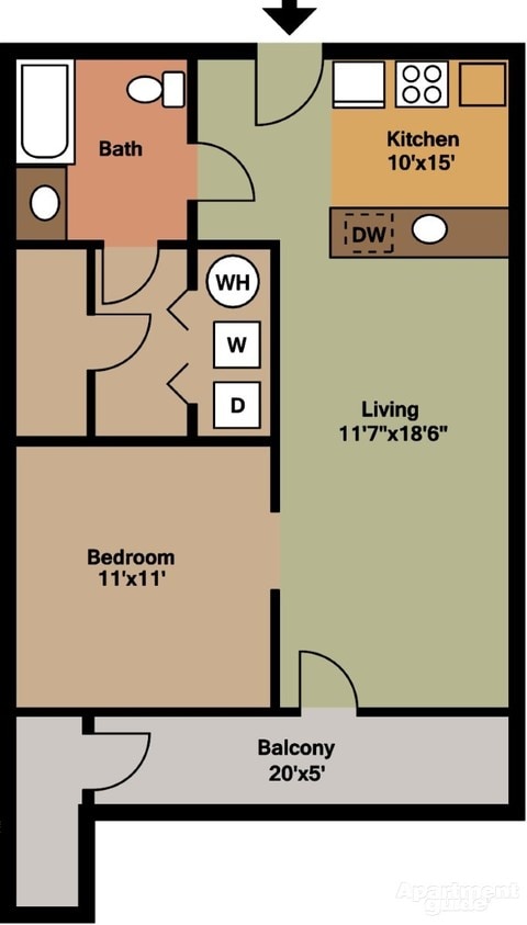 1BR/1BA - 1 Bedroom - Large