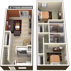 2BR/2BA - 2 Bedroom, 2 Bathroom