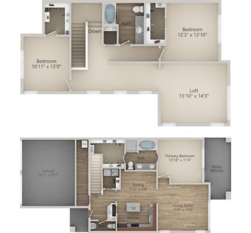 Floor Plan - 3 BR 2.5 Bath Townhouse (1869 sq ft)