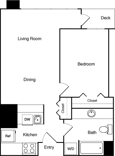 Floor Plan - 1 Bed 413, 509, 607 - 1307 SE