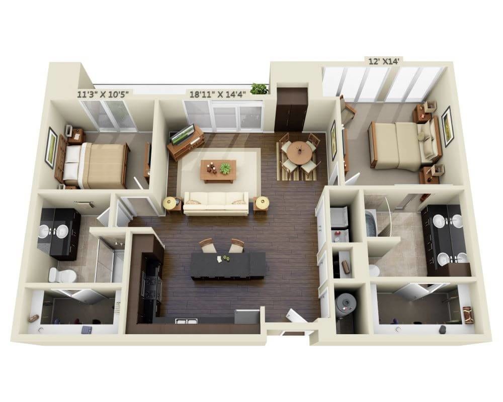 Floor Plan - Two Bedroom Penthouse B2E-PH