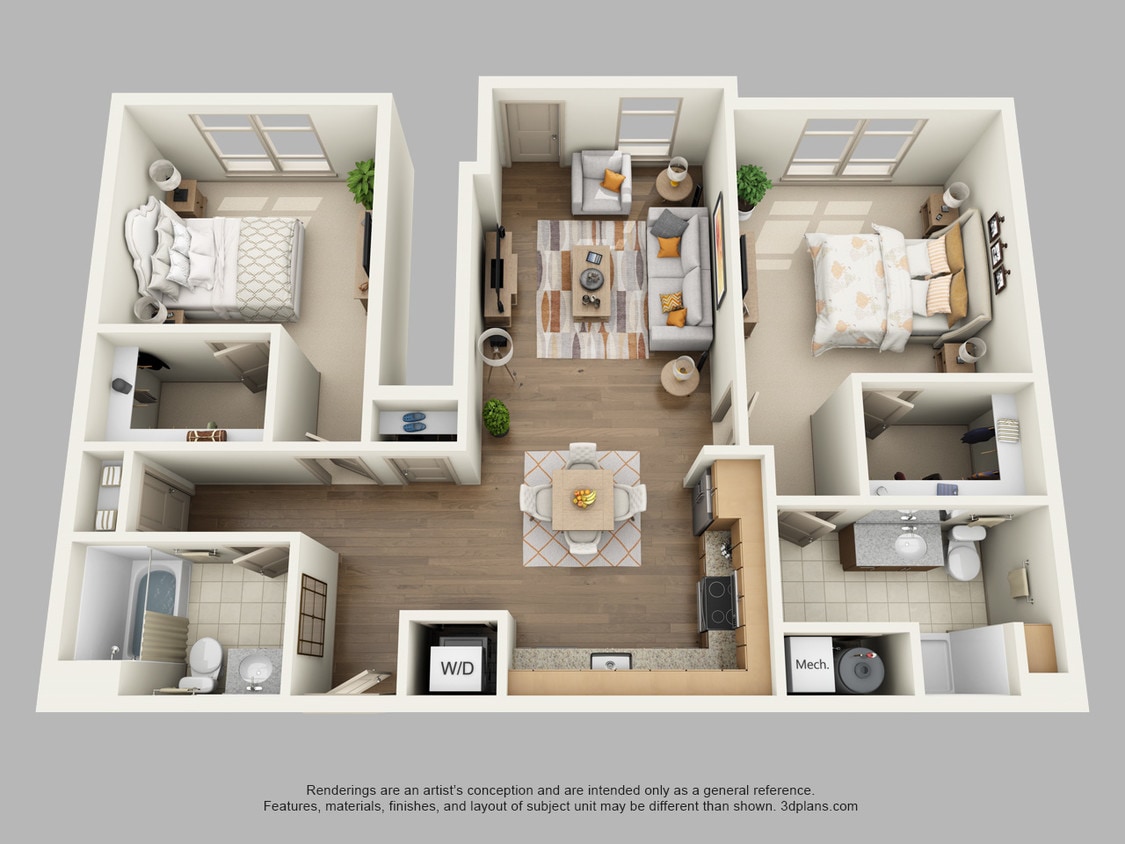 P2A - 1134 sf - Private Entry 2 Bedrooms with Attached Garage