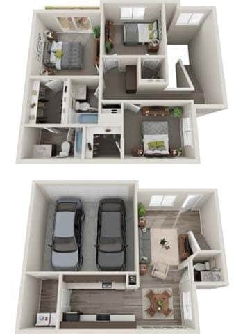 Floor Plan - 3 Bed 2.5 Bath B Renovated