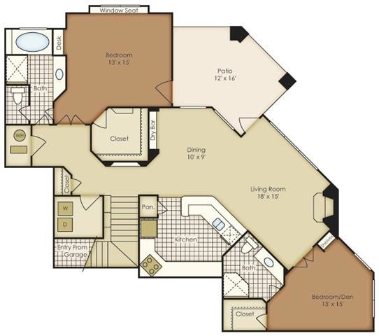 Floor Plan - Two Bedroom 1B2FG-2B2FG-1B2FGU