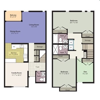 2 Bedroom Townhome (B2.5DT) - Two Bed Two Bath Townhome
