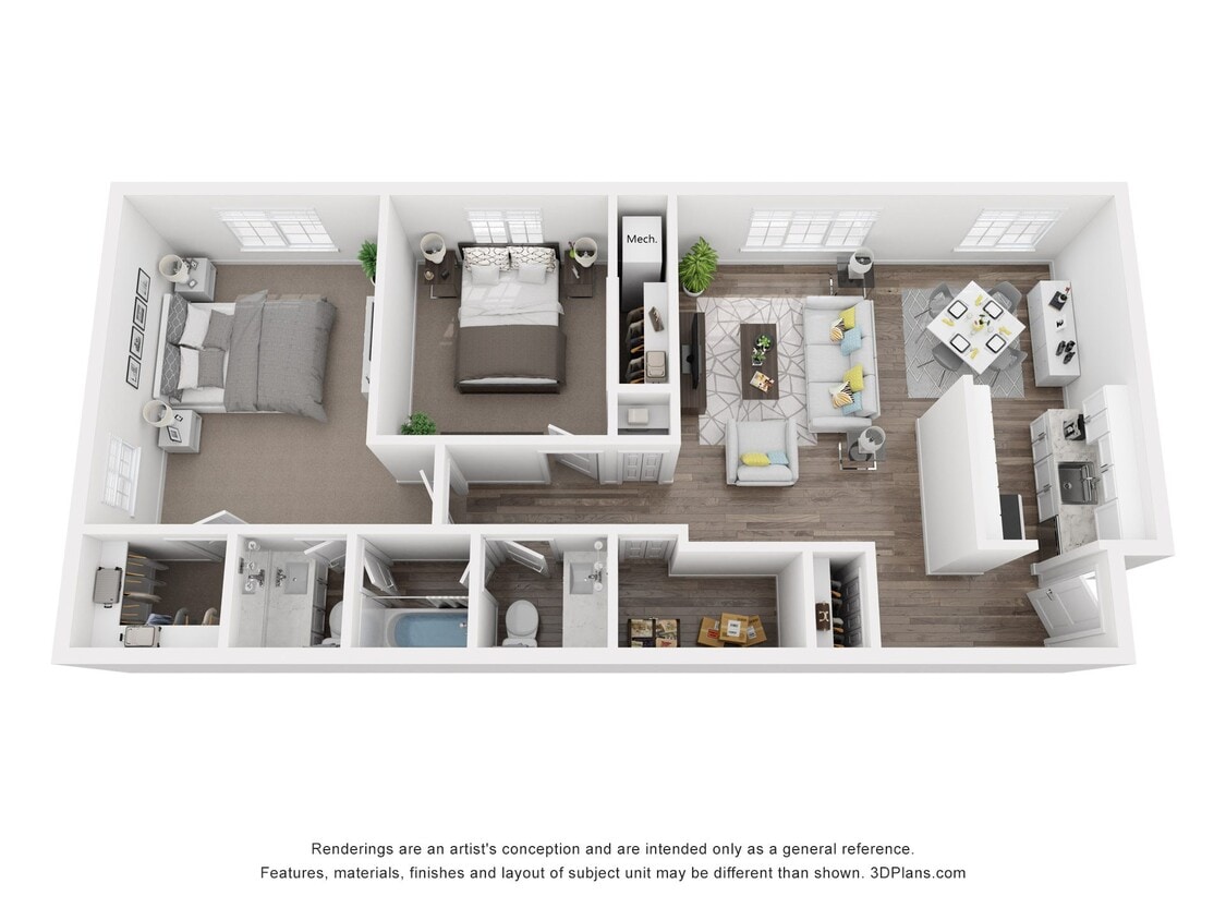 Floor Plan - 2 Bed, 1.5 Bath - Deluxe