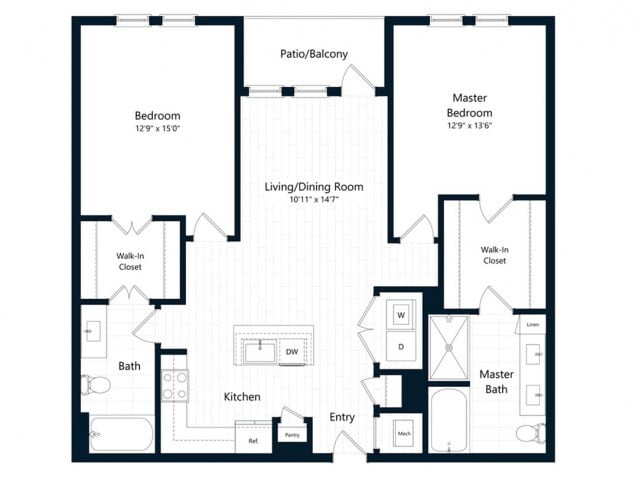 2C.1 - Two Bedroom Two Bath (1157 SF)