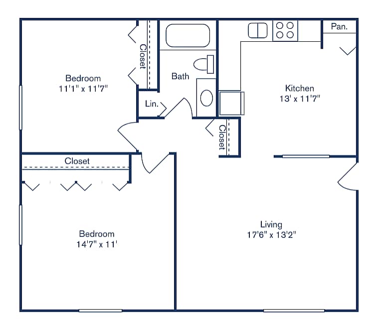 2x1_806_sqft[1] - 2 Bedroom, 1 Bath COUNTRY KITCHEN (806 sqft.)