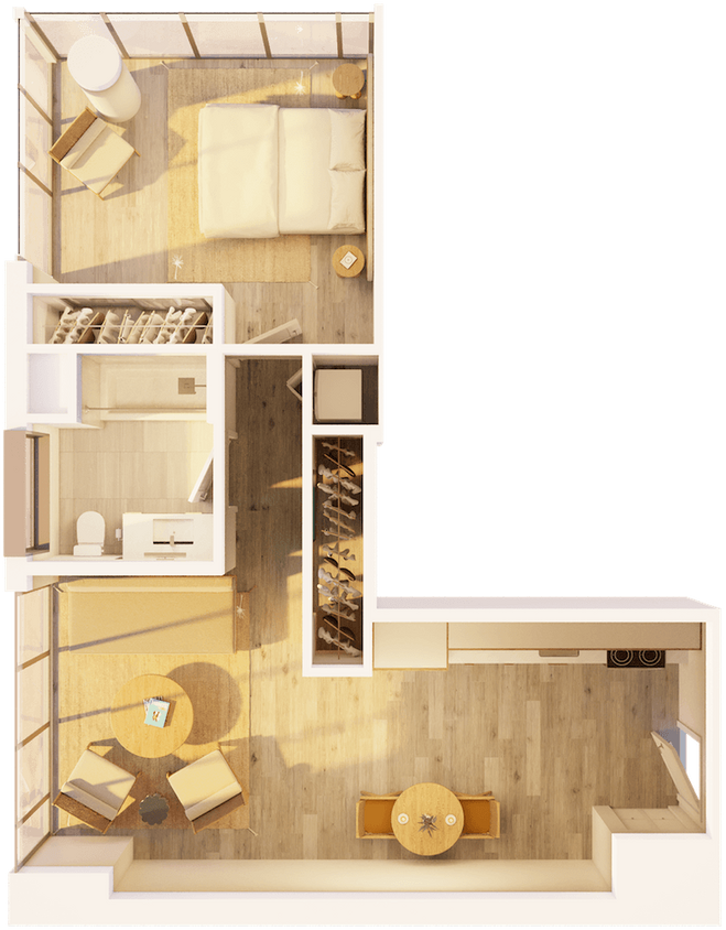 Floor Plan - West 1 BR Corner Sunset