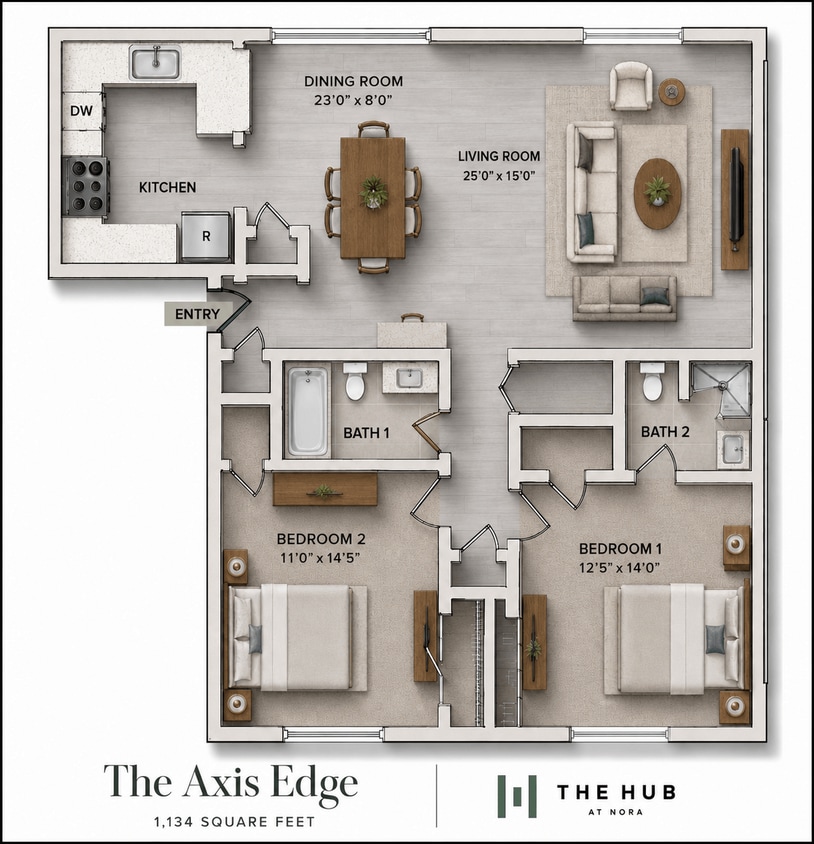 Floor Plan - Two Bedroom Two Bath - The Axis Edge