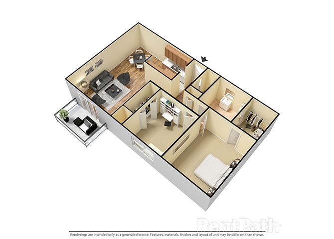Floor Plan - 2 Bed, 1 Bath, West Phase
