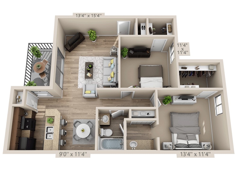Floor Plan - One Bedroom B1.3CW