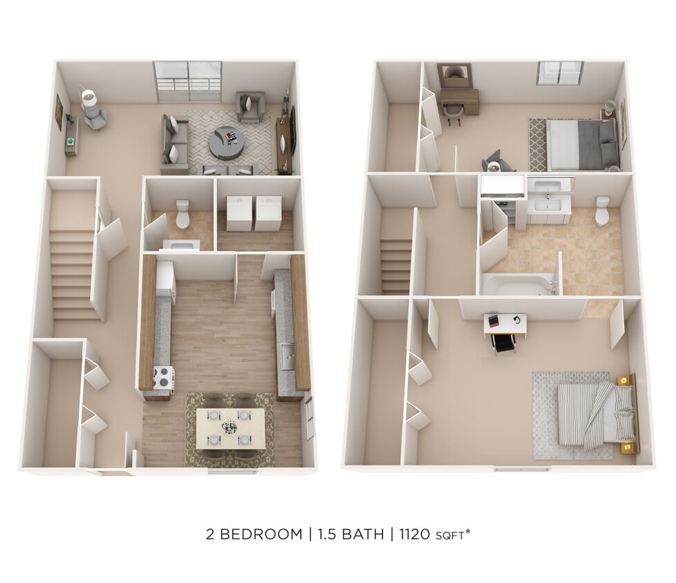 Floor Plan - Two Bedroom 1.5 Bath Townhouse