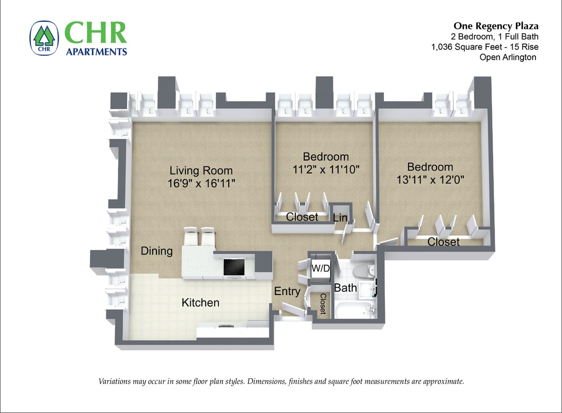 Floor Plan - 2 Bedroom with Open Kitchen