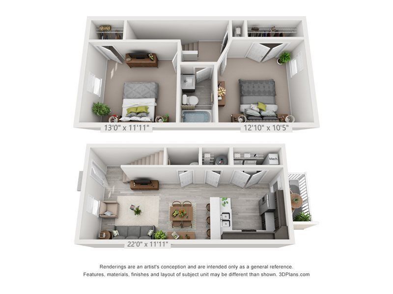 Floor Plan - 2 Bedroom, 1.5BA Townhome
