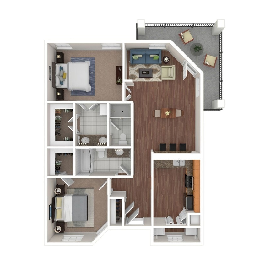 Floor Plan - 2 Bed x2 Bath 1106 SF