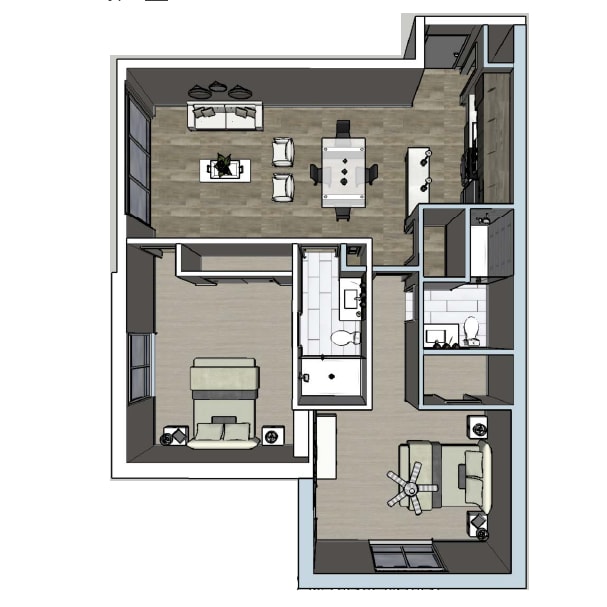 Floor Plan - 2 Bed / 2 Bath - Courtyard View