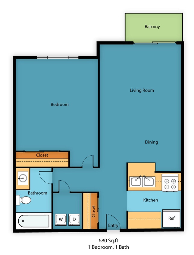 Floor Plan - One Bedroom One Bathroom