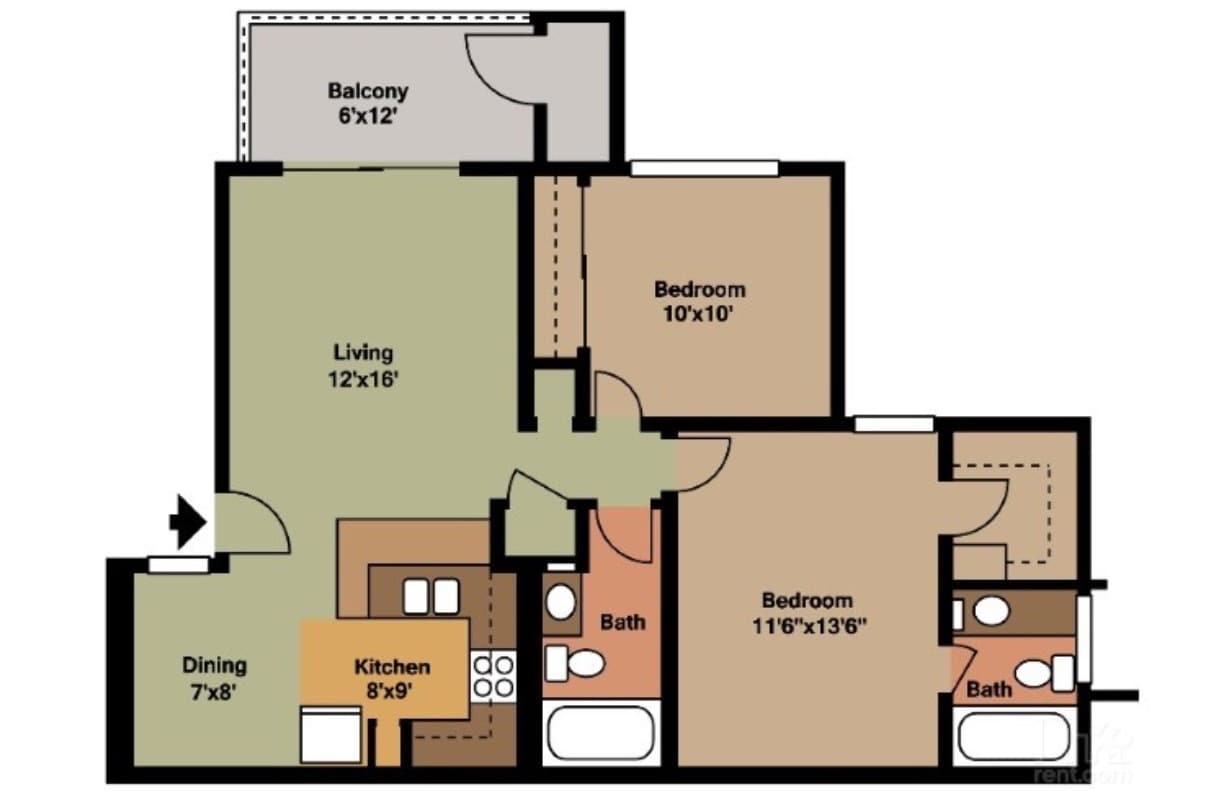 Floor Plan - 2 Bedroom 2 Bathroom Upstairs