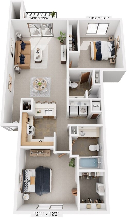 Floor Plan - Two Bedroom Two Bath Full-Size Washer/Dryer