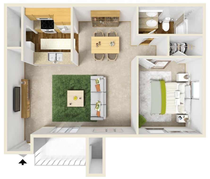 Floor Plan - 1 Bed 1 Bath