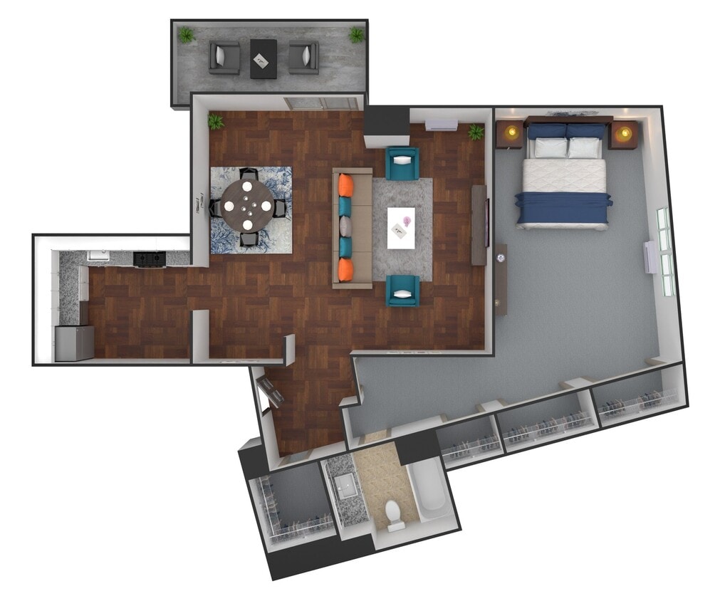 Floor Plan - H01 - 1 Bedroom / 1 Bath 