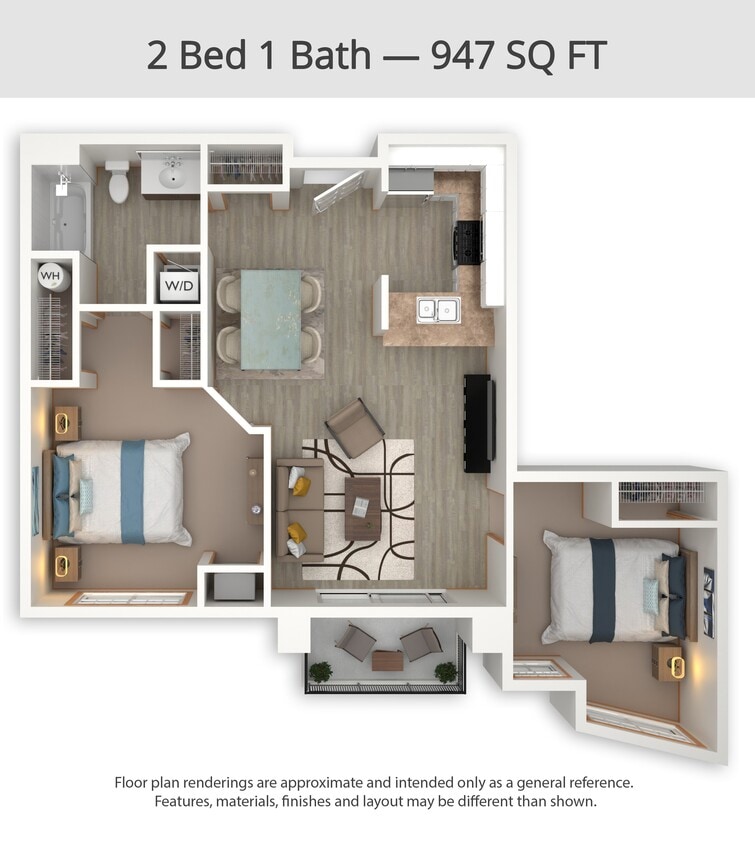 Floor Plan - 2 Bed 1 Bath (B2)
